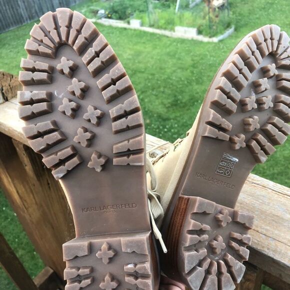 Karl Lagerfeld pearl and gold stud embellished leather lace up boots, size 10 - Picture 14 of 15